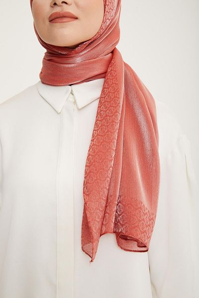 Armine Shiny Logo Detailed Shawl Pomegranate Color