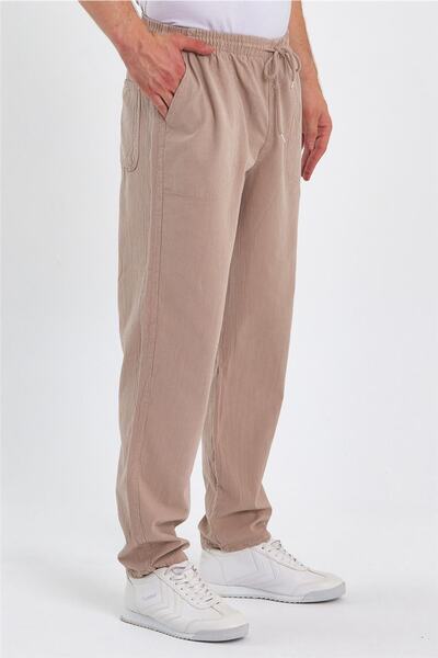 Tarz Cool Men's Mink Regular Lace-up Linen Trousers-crepe1479r07s