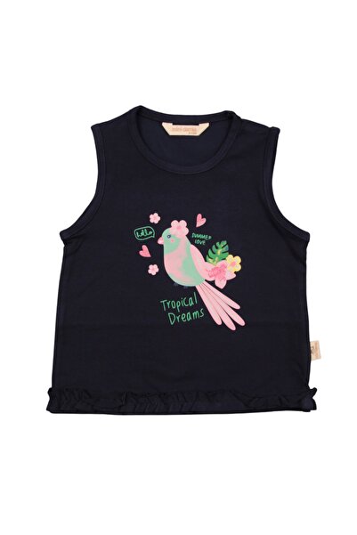 Minidamla Tropical Navy Blue Mini Drop Sleeveless T-Shirt