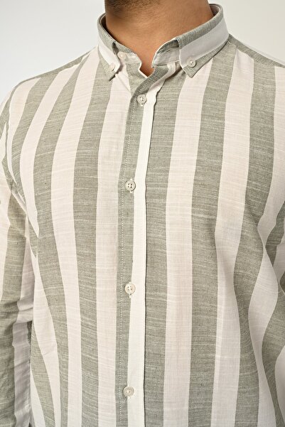 Piola Club Çizgili Slim Fit Keten Gömlek