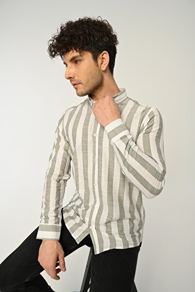 Piola Club Çizgili Slim Fit Keten Gömlek