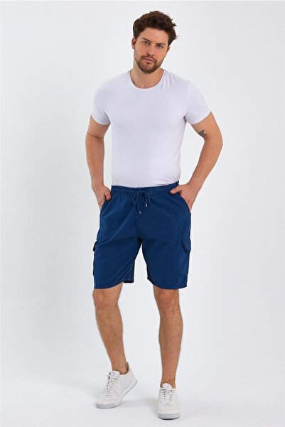 Tarz Cool Indigo Linen Shorts - With Cargo Pocket and Regular Laces, Crepesrt01r04s