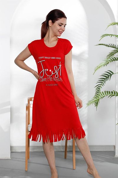 PIJAMASSTORE Just Give Me Printed Red Nightgown Dress