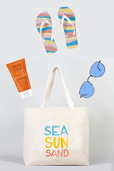 APRENDİ Τσάντα παραλίας Sea Sun με σχέδιο άμμου