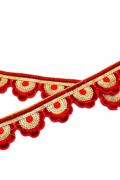 Turgut Brode Indian Handwork Stripe Sequin Motif Flower Red