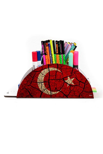 kutuTR Wooden Vip Flag Rainbow Ruled Desktop Pen Holder Organizer with Assembled Box