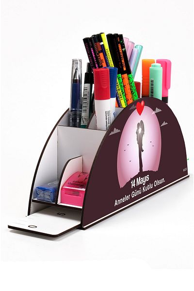 kutuTR Wooden Vip Special Occasions Series Rainbow Ruled Desktop Pen Holder Organizer Assembled Boxed