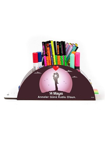 kutuTR Wooden Vip Special Occasions Series Rainbow Ruled Desktop Pen Holder Organizer Assembled Boxed