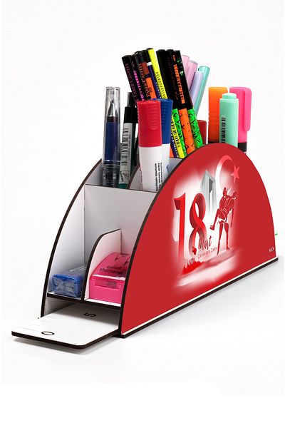 kutuTR Wooden Vip Special Occasions Series Rainbow Ruled Desktop Pen Holder Organizer Assembled Boxed