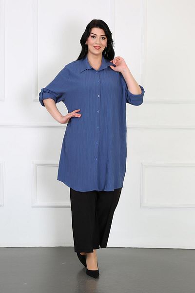 By Alba Collection Women's Indigo Wrapped Fabric Large Size Tunic