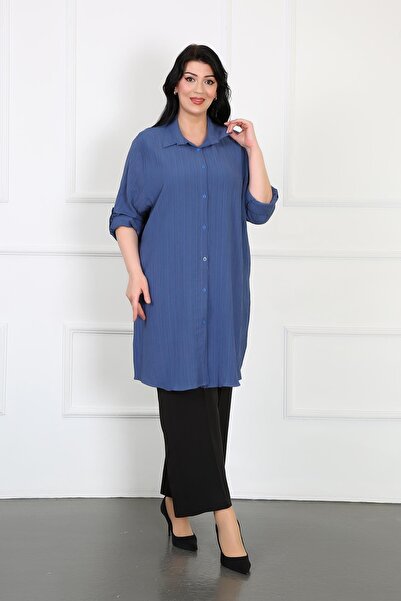 By Alba Collection Women's Indigo Wrapped Fabric Large Size Tunic