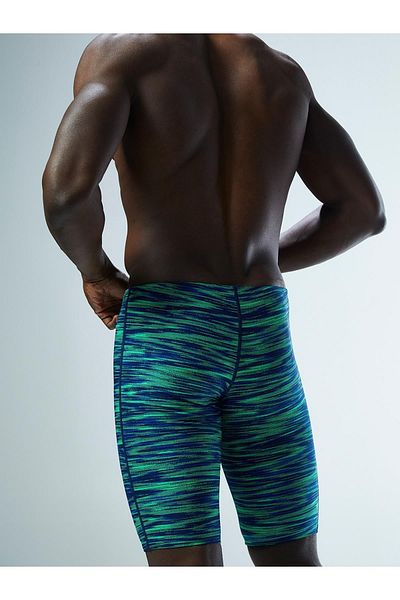 TYR Sport Tyr Durafast Elite Fizzy Men's Jammer Swimsuit, Knee Length, Green/blue Striped Pattern