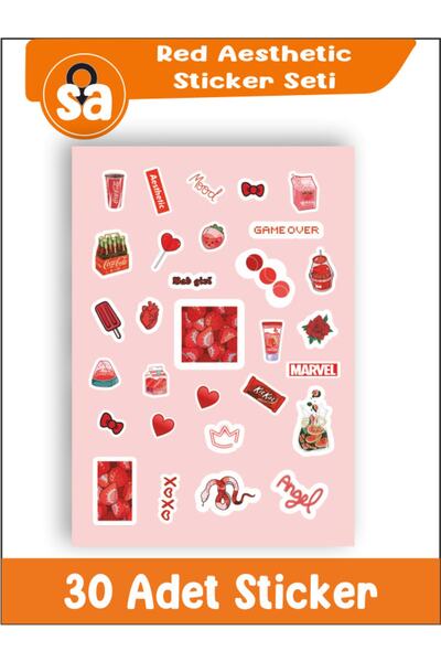 Sticker Adresim Red Aesthetic Sticker Seti Planner - Ajanda -bullet Journal B...
