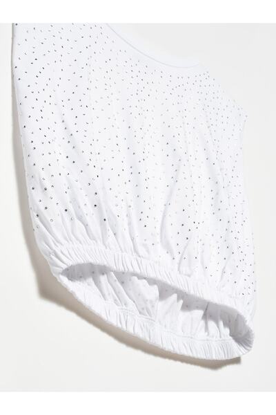 Dilvin 30216 Tricou Crop cu imprimeu Stone-alb