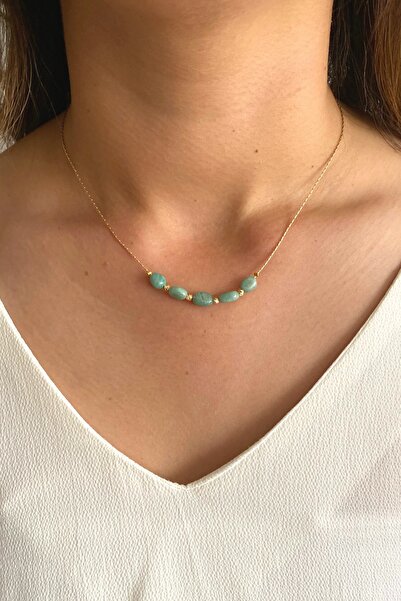 Suerte Accessories Tımbıl Aquamarine Natural Stone Gold Chain Handmade Special Design Minimal Necklace