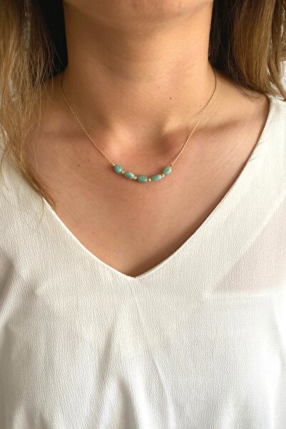 Suerte Accessories Tımbıl Aquamarine Natural Stone Gold Chain Handmade Special Design Minimal Necklace