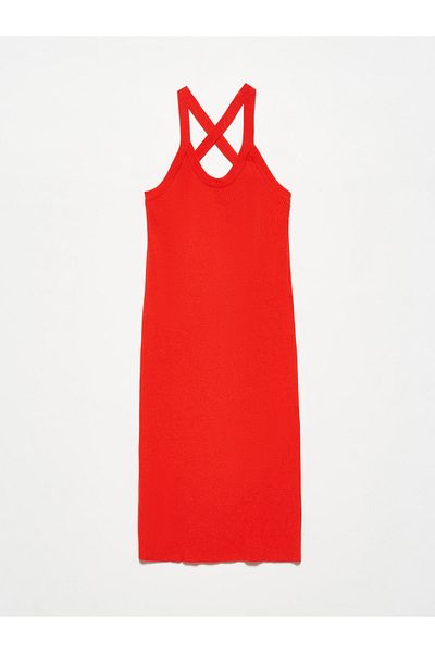 Dilvin 90151 Rochie de tricotaje cu fața căzută-roșu