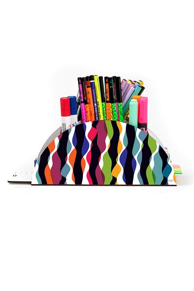 kutuTR Wooden Vip Colorful Models Desktop Pen Holder Organizer with Rainbow Ruler Assembled Box