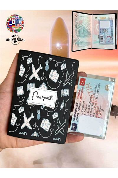Cekuonline Travel Patterned Smooth Surface Leather Passport Cover Case Suitable for All Country Passports