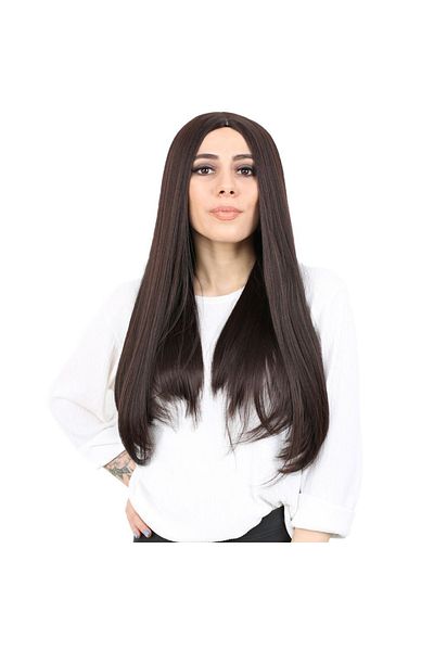 KONAK PERUK Dark Brown Fiber Synthetic Long Straight Wig