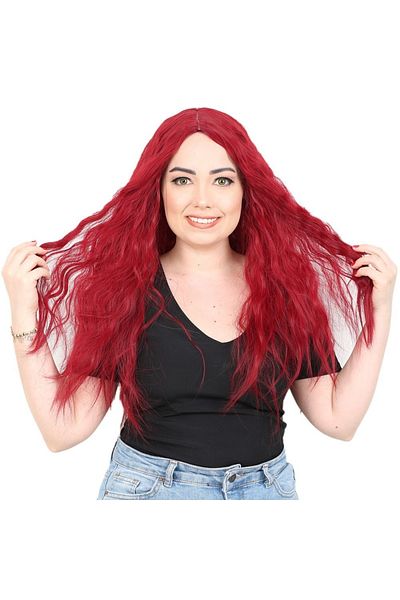 KONAK PERUK Red Long Fiber Synthetic Wig - Fluffy Wavy