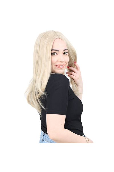 KONAK PERUK Medium Size Synthetic Fiber Wig - No Bangs, Honey Foam and Platinum Highlights