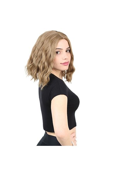 KONAK PERUK Synthetic Fiber - Curtainless and Baby Brown Short Wavy Wig
