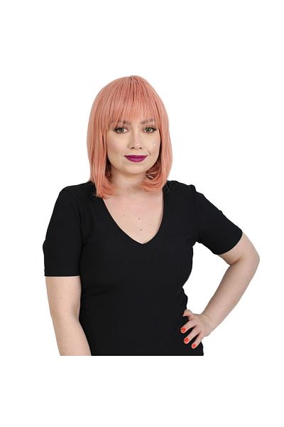 KONAK PERUK Dried Rose Flat Bangs Fiber Synthetic Wig