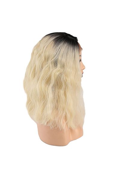 KONAK PERUK Fiber Synthetic Wavy Short Tulle Wig - Brown Platinum Ombreli