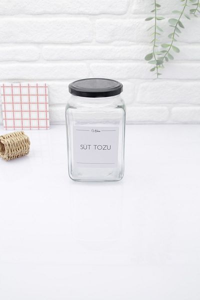 zezedesing Glass Milk Powder Storage Jar with Black Lid 1000 ml