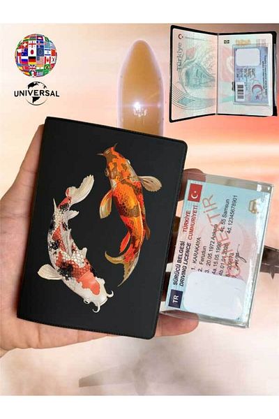 Cekuonline Koi Fish Patterned Smooth Surface Leather Passport Cover Case Suitable for All Country Passports