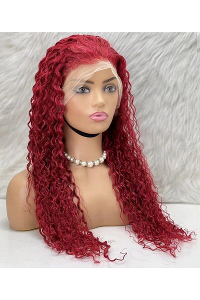 KONAK PERUK Red 70-75cm Real Front Lace Tulle Wig - Water Wave
