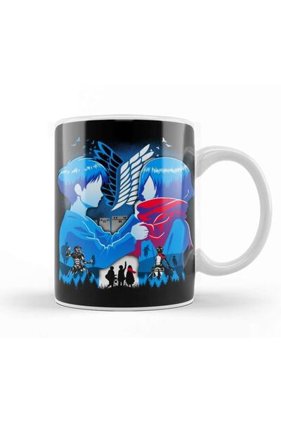 Baskı Dükkanı كوب من البورسلين بتصميم هجوم إرين ميكاسا على العمالقة شينجيكي نو كيوجين