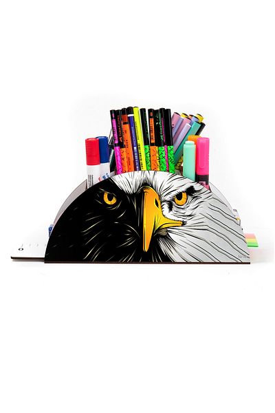 kutuTR Wooden Vip Birds Rainbow Ruled Desktop Pen Holder Organizer with Assembled Box