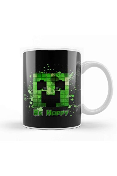 Baskı Dükkanı Minecraft Be Happy Creeper Kupa Bardak Porselen
