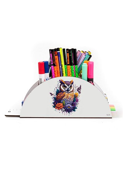 kutuTR Wooden Vip Birds Rainbow Ruled Desktop Pen Holder Organizer with Assembled Box
