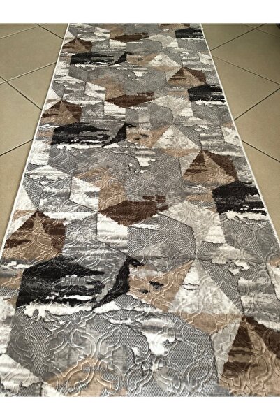MBA Gray-Mink Hexa Embossed Non-Slip Based Washable Carpet-Runner