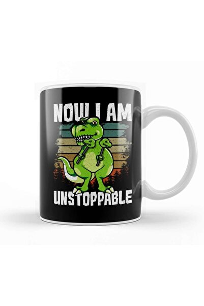 Baskı Dükkanı كوب بورسلين قصير مضحك على شكل ديناصور من Now I Am Unstoppable Trex