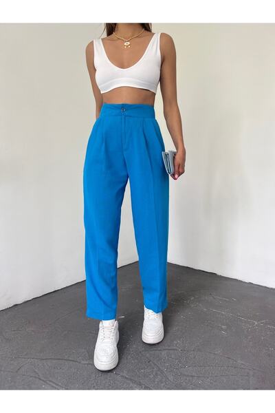 LB Laluna Butik Γυναικείο ψηλόμεσο λινό παντελόνι μέχρι τον αστράγαλο