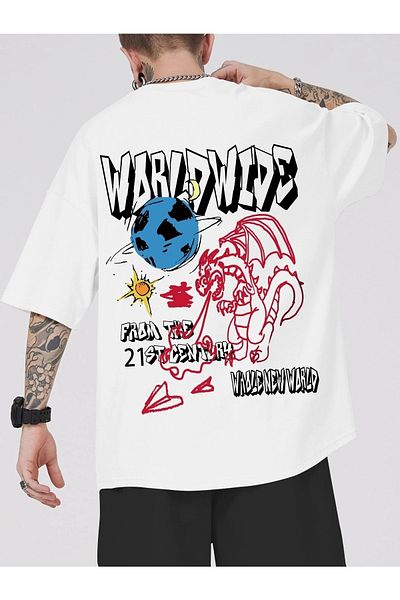 Mad&Calf Unisex Worldwide From The 21st Century Printed Oversize T-shirt