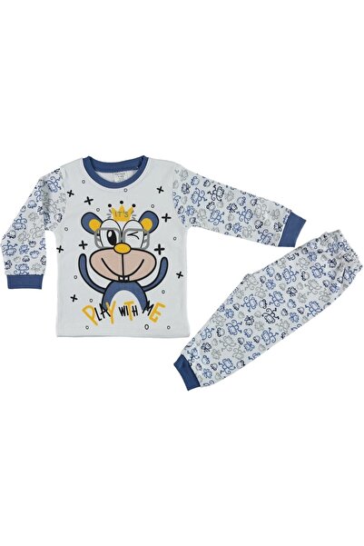 Babexi Crew Neck Monkey Printed Long Sleeve Unisex Children's Pajamas Set