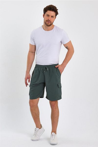 Tarz Cool Ανδρικό μεταλλικό γκρι Cargo Pocket κανονικό λινό σορτς με κορδόνια-crepesrt01r05s