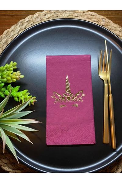 kidspartim Χρυσό επιχρυσωμένο Claret Red Unicorn Waiter Folding Χαρτοπετσέτα 16 τμχ