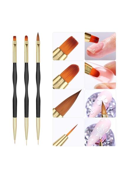 SİNKA Akrilik Çift Taraflı Sanat Çizim Tırnak Jel Fırçası 3'lü Set