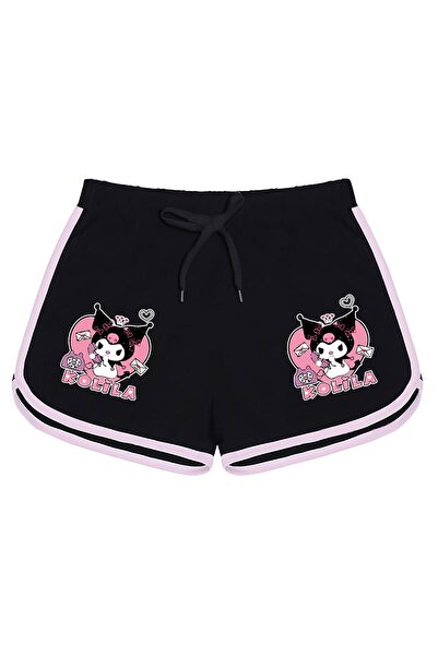 MECH BUTİK شورت بناتي أسود مطبوع من كورومي كوليلا