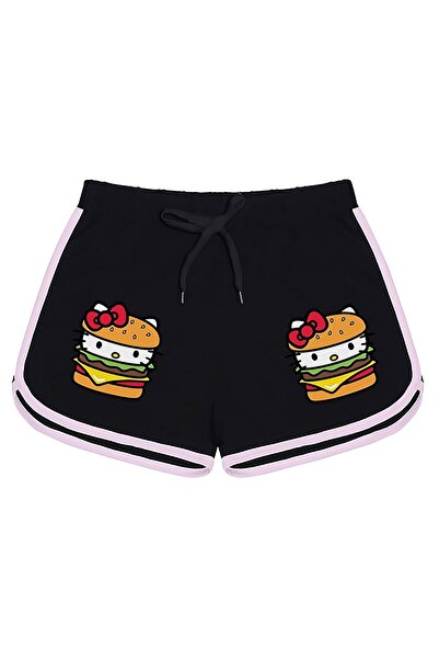 MECH BUTİK Черни шорти за момичета с щампа на хамбургери Hkitty
