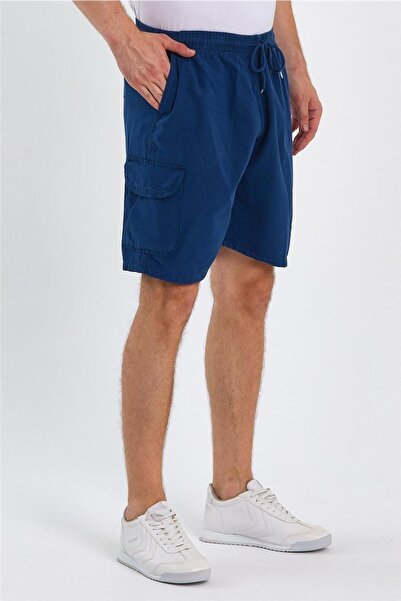 Tarz Cool Indigo Linen Shorts - With Cargo Pocket and Regular Laces, Crepesrt01r04s