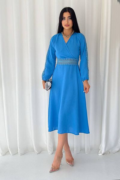 Neşeli Butik Rochie de damă cu detaliu guipură Kklf11 - Albastru