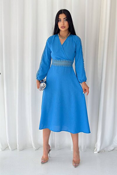 Neşeli Butik Жіноча сукня з мереживом для випускного вечора Kklf11 - Синя