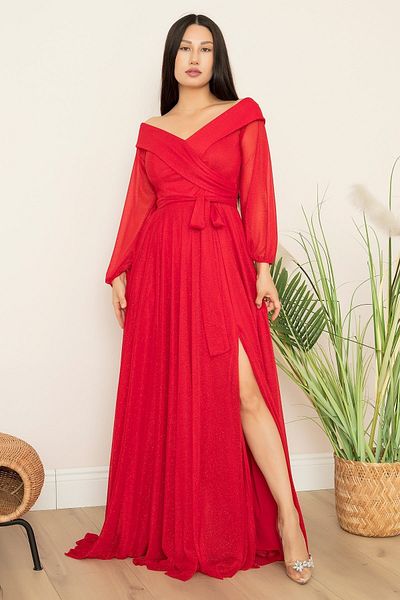 PULLIMM Rochie de seară din tul cu sclipici cu șireturi 38957